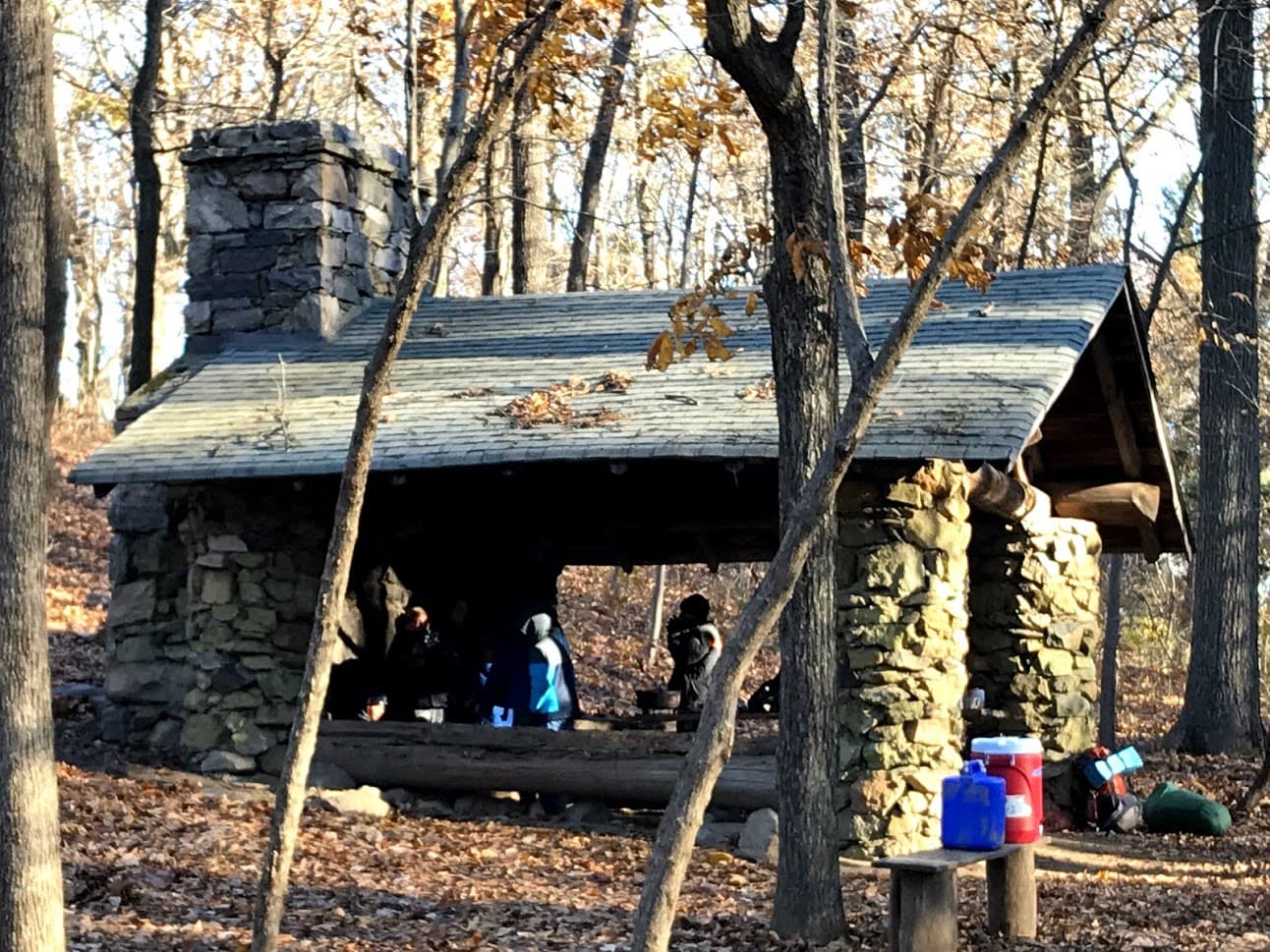 Scouts hiking and exploring at Bears Den